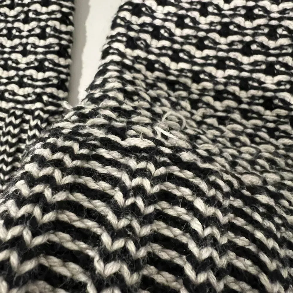 Talbots Open Front Chunky Cardigan Women's M Petite Black White Cotton Wool Blnd
